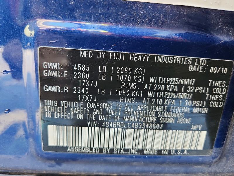 2011 Subaru Outback მანქანა იყიდება აუქციონზე, vin: 4S4BRBLC4B3348607, აუქციონის ნომერი: 57724186