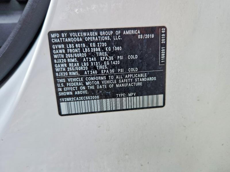 Aukcja sprzedaży 2019 Volkswagen Atlas, vin: 1V2NR2CA2KC552000, numer aukcji: 56863676