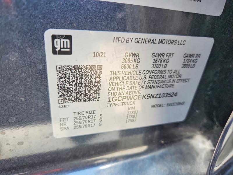 2022 Chevrolet Silverado Ltd მანქანა იყიდება აუქციონზე, vin: 1GCPWCEK5NZ103524, აუქციონის ნომერი: 56457286