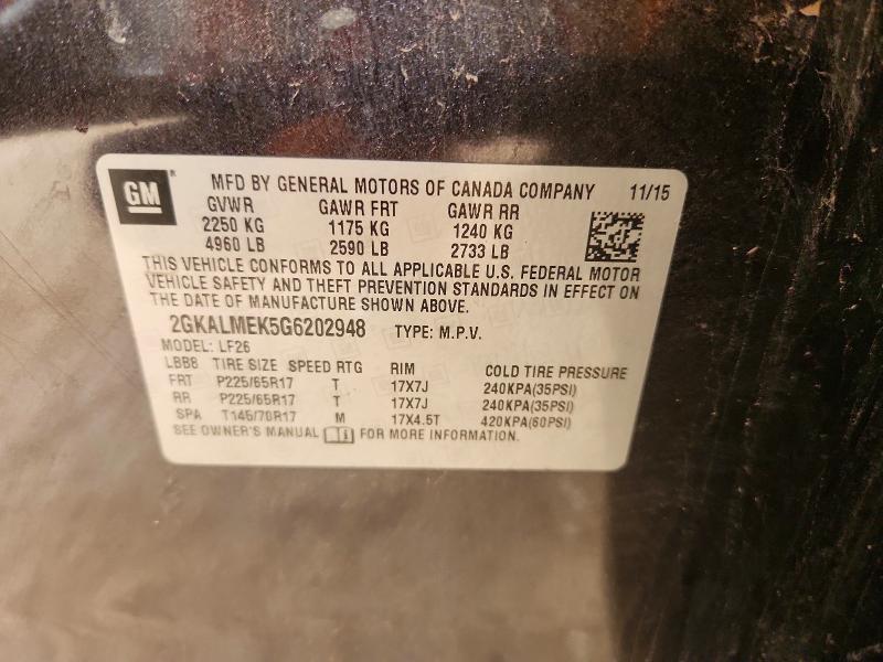 56150656 :رقم المزاد ، 2GKALMEK5G6202948 vin ، 2016 Gmc Terrain مزاد بيع