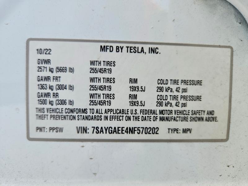 Aukcja sprzedaży 2022 Tesla Model  Y, vin: 7SAYGAEE4NF570202, numer aukcji: 58542096