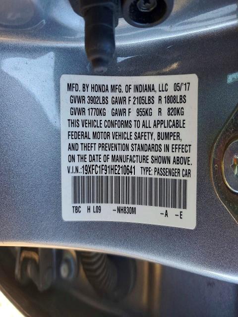 58527736 :رقم المزاد ، 19XFC1F91HE210641 vin ، 2017 Honda Civic مزاد بيع