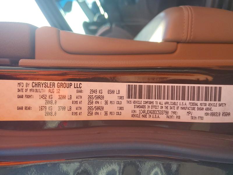 2013 Jeep Grand Cherokee მანქანა იყიდება აუქციონზე, vin: 1C4RJEAG9DC533790, აუქციონის ნომერი: 58880216