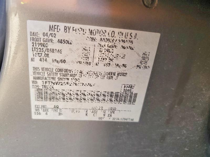 2002 Ford F250 მანქანა იყიდება აუქციონზე, vin: 1FTNW20F22EC74407, აუქციონის ნომერი: 57897356