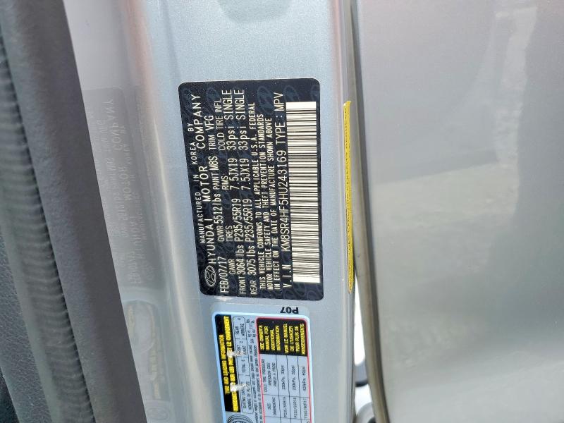 Aukcja sprzedaży 2017 Hyundai Santa Fe, vin: KM8SR4HF5HU243169, numer aukcji: 56731756
