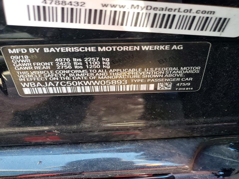 2019 Bmw 530 მანქანა იყიდება აუქციონზე, vin: WBAJA7C50KWW05893, აუქციონის ნომერი: 55861836