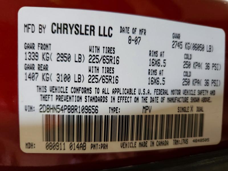 2008 Dodge Grand Caravan მანქანა იყიდება აუქციონზე, vin: 2D8HN54P88R109656, აუქციონის ნომერი: 57316966