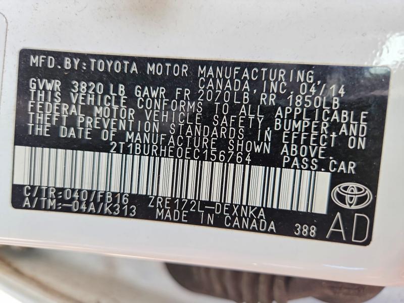 Aukcja sprzedaży 2014 Toyota Corolla, vin: 2T1BURHE0EC156764, numer aukcji: 58714576
