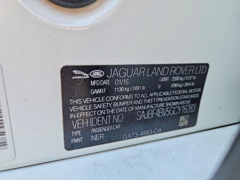 57625656 :رقم المزاد ، SAJBF4BV5GCY16283 vin ، 2016 Jaguar Xf مزاد بيع