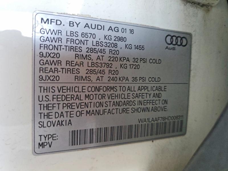 Продаж на аукціоні авто 2017 Audi Q7, vin: WA1LAAF78HD006311, номер лоту: 55601806
