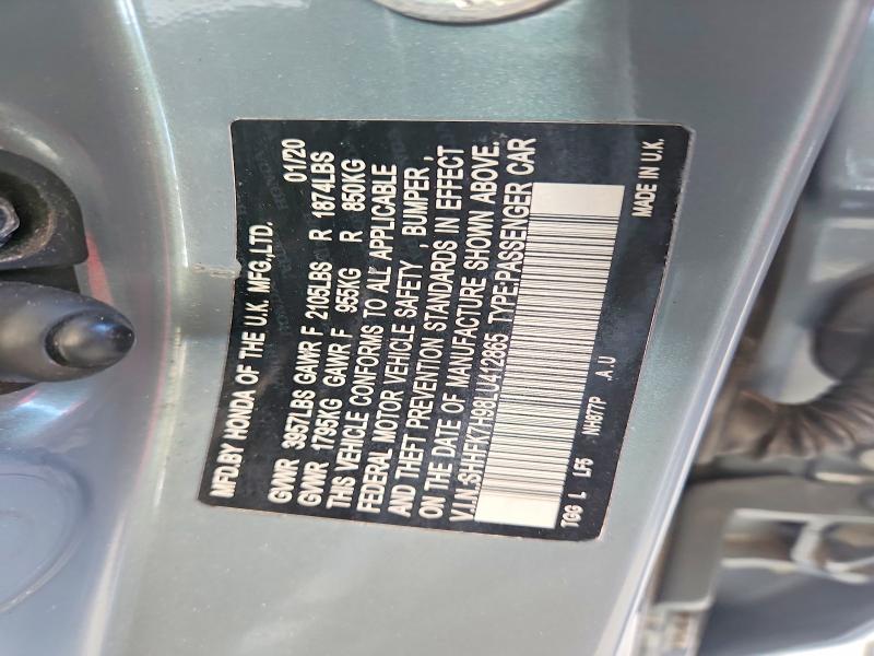 2020 Honda Civic მანქანა იყიდება აუქციონზე, vin: SHHFK7H98LU412865, აუქციონის ნომერი: 57637326
