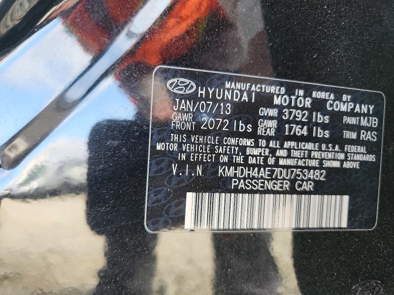 2013 Hyundai Elantra მანქანა იყიდება აუქციონზე, vin: KMHDH4AE7DU753482, აუქციონის ნომერი: 57872916