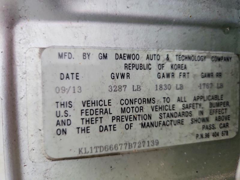Продаж на аукціоні авто 2007 Chevrolet Aveo, vin: KL1TD66677B727139, номер лоту: 57975566