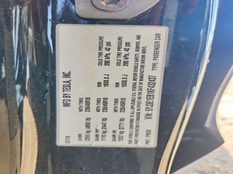 Продаж на аукціоні авто 2019 Tesla Model 3, vin: 5YJ3E1EB1KF432437, номер лоту: 57610396