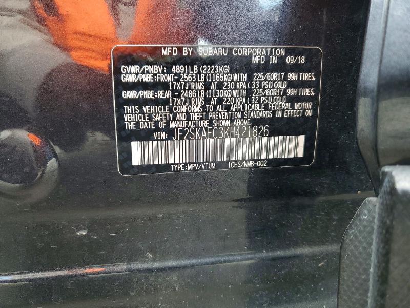 58777986 :رقم المزاد ، JF2SKAEC3KH421826 vin ، 2019 Subaru Forester مزاد بيع