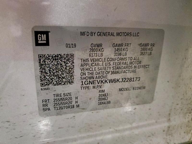 Продаж на аукціоні авто 2019 Chevrolet Traverse, vin: 1GNEVKKW6KJ228173, номер лоту: 57147196