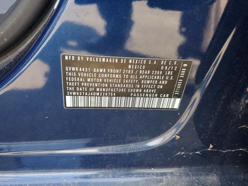 2013 Volkswagen Jetta მანქანა იყიდება აუქციონზე, vin: 3VW637AJ4DM226754, აუქციონის ნომერი: 57742186