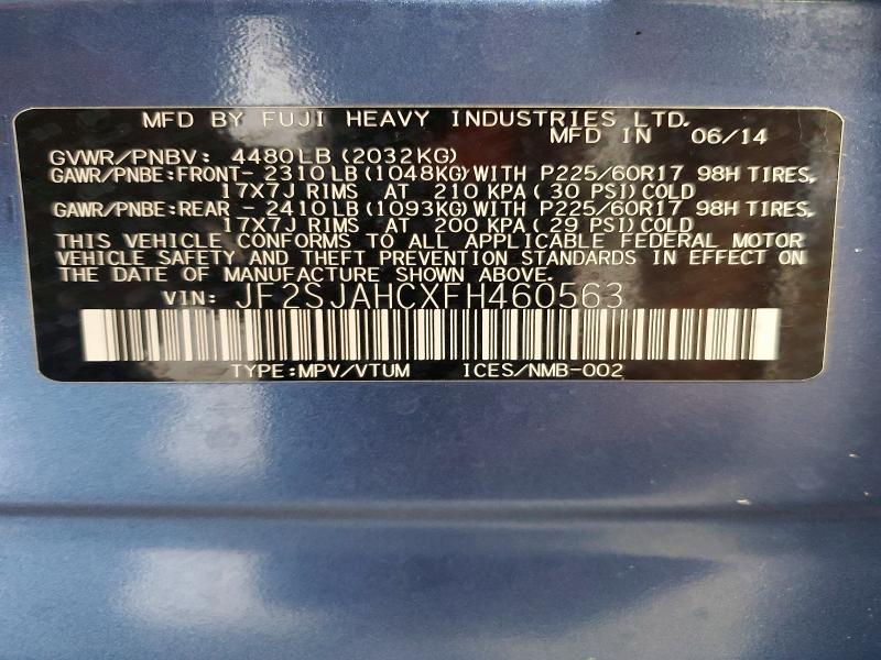 Продажа на аукционе авто 2015 Subaru Forester, vin: JF2SJAHCXFH460563, номер лота: 57090336