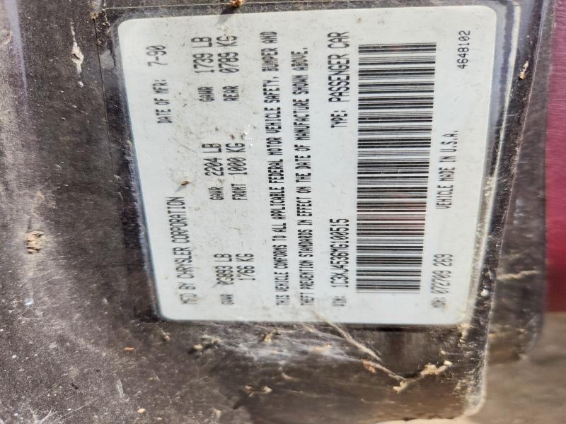 Aukcja sprzedaży 1991 Chrysler Lebaron, vin: 1C3XJ4536MG100515, numer aukcji: 57186436