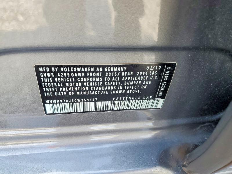 Продажа на аукционе авто 2012 Volkswagen Gti, vin: WVWHV7AJ8CW259647, номер лота: 59194716
