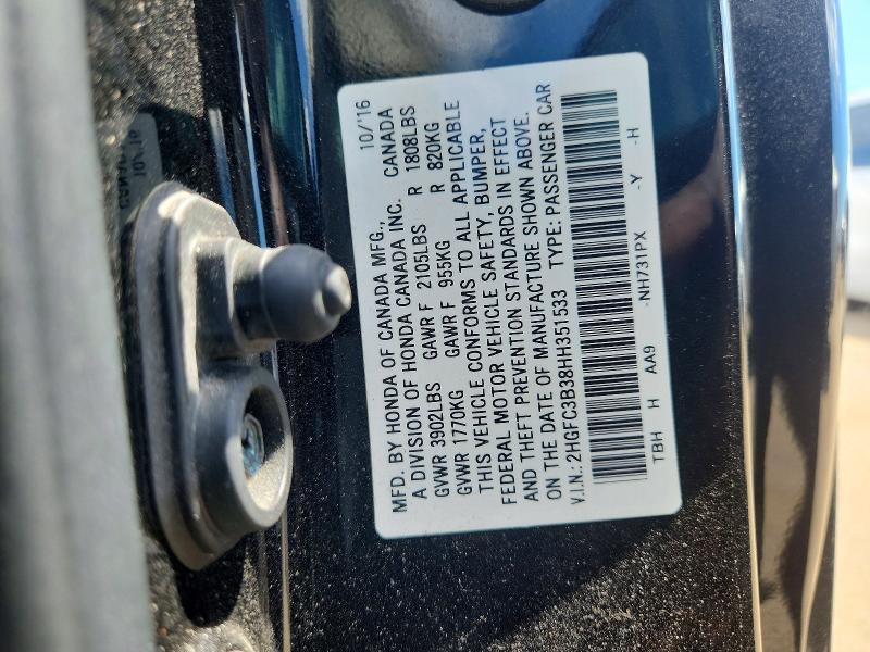 Продаж на аукціоні авто 2017 Honda Civic, vin: 2HGFC3B38HH351533, номер лоту: 57692716