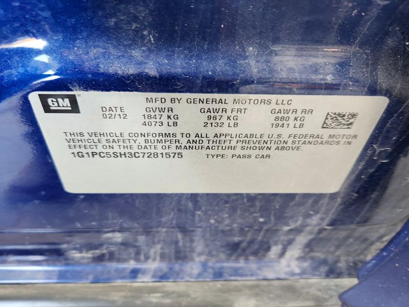 Продаж на аукціоні авто 2012 Chevrolet Cruze, vin: 1G1PC5SH3C7281575, номер лоту: 56865866