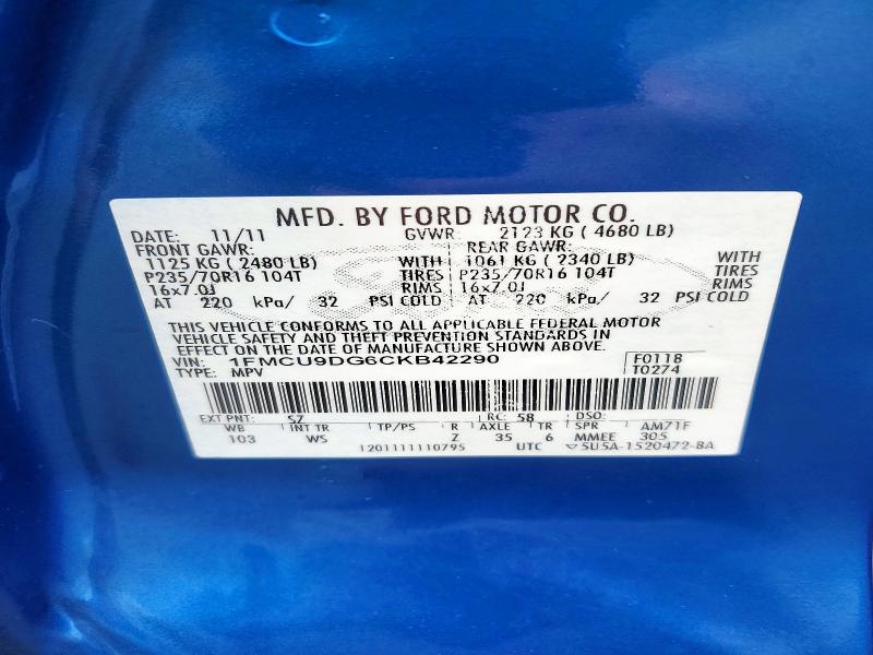 Продаж на аукціоні авто 2012 Ford Escape, vin: 1FMCU9DG6CKB42290, номер лоту: 56994086