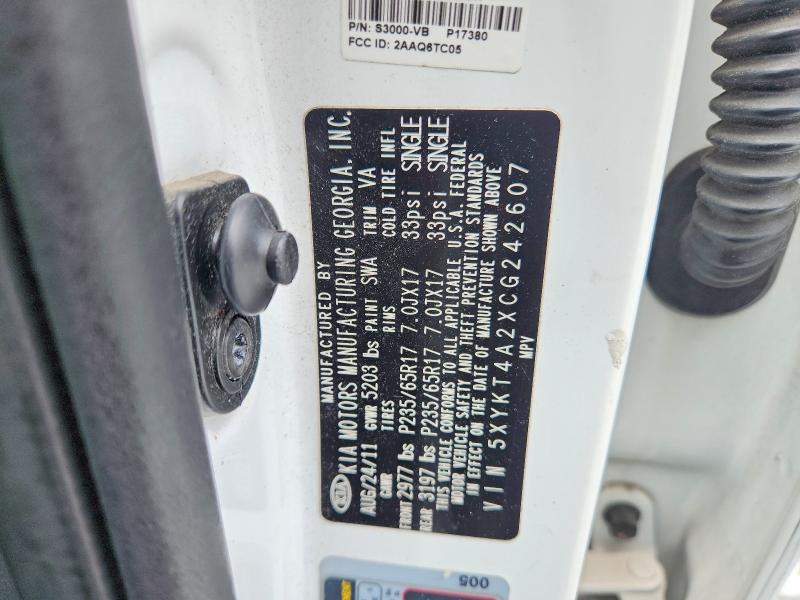 55968736 :رقم المزاد ، 5XYKT4A2XCG242607 vin ، 2012 Kia Sorento مزاد بيع