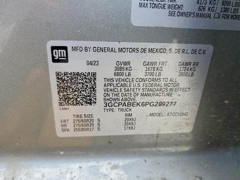 Aukcja sprzedaży 2023 Chevrolet Silverado, vin: 3GCPABEK6PG289277, numer aukcji: 58545406