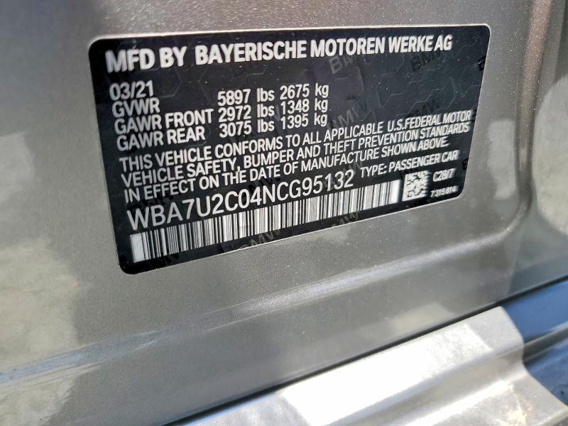 57172156 :رقم المزاد ، WBA7U2C04NCG95132 vin ، 2022 Bmw 750 مزاد بيع
