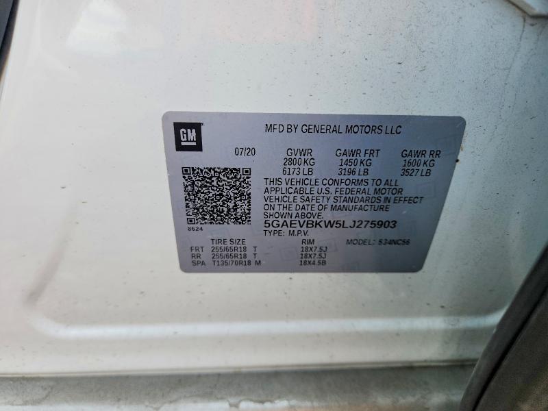 54948596 :رقم المزاد ، 5GAEVBKW5LJ275903 vin ، 2020 Buick Enclave مزاد بيع