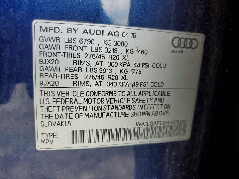 Продаж на аукціоні авто 2015 Audi Q7, vin: WA1LGAFE8FD025256, номер лоту: 56360626