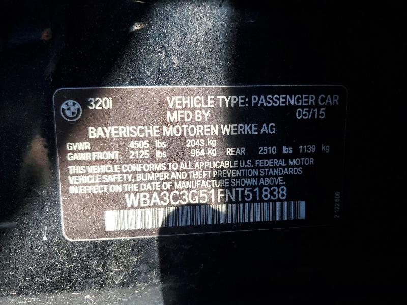 Продаж на аукціоні авто 2015 Bmw 320, vin: WBA3C3G51FNT51838, номер лоту: 57391876