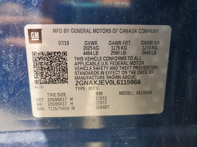 Aukcja sprzedaży 2020 Chevrolet Equinox, vin: 2GNAXJEV0L6115968, numer aukcji: 57528586