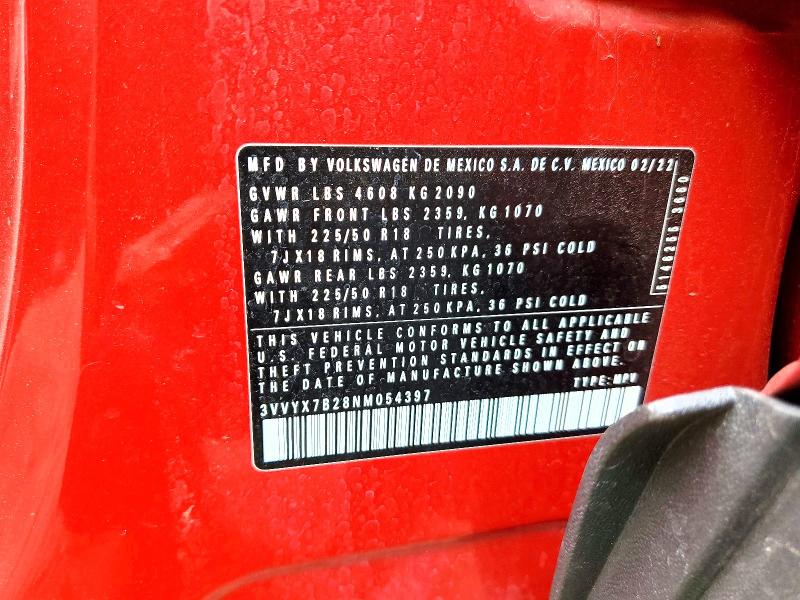 56972426 :رقم المزاد ، 3VVYX7B28NM054397 vin ، 2022 Volkswagen Taos مزاد بيع