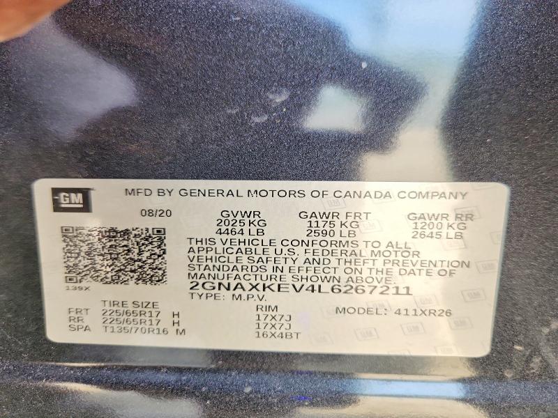 Продаж на аукціоні авто 2020 Chevrolet Equinox, vin: 2GNAXKEV4L6267211, номер лоту: 56298886