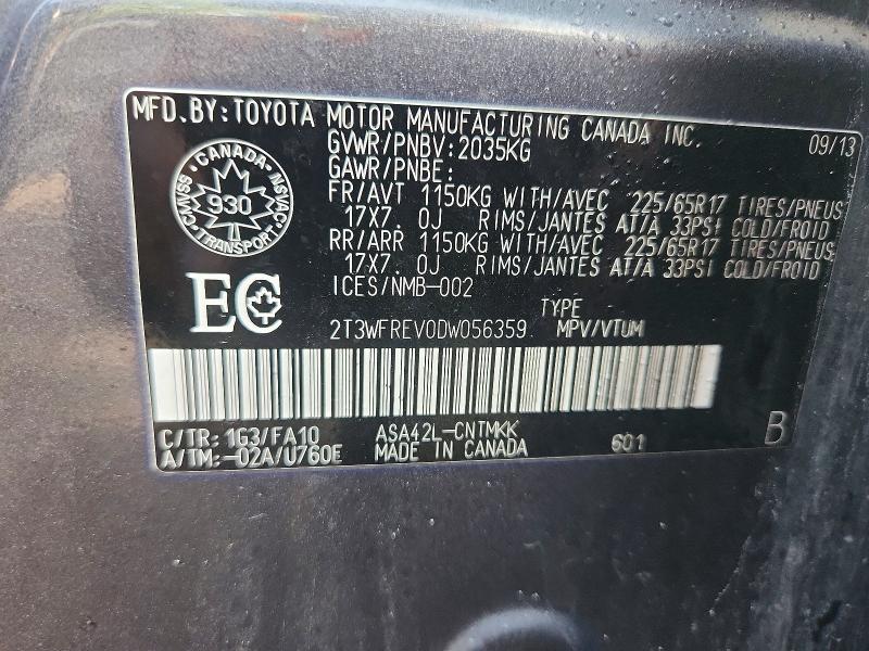 56002806 :رقم المزاد ، 2T3WFREV0DW056359 vin ، 2013 Toyota Rav 4 مزاد بيع