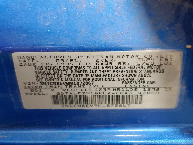 85990885 :رقم المزاد ، 3N1CN8EV9ML872867 vin ، 2021 Nissan Versa مزاد بيع