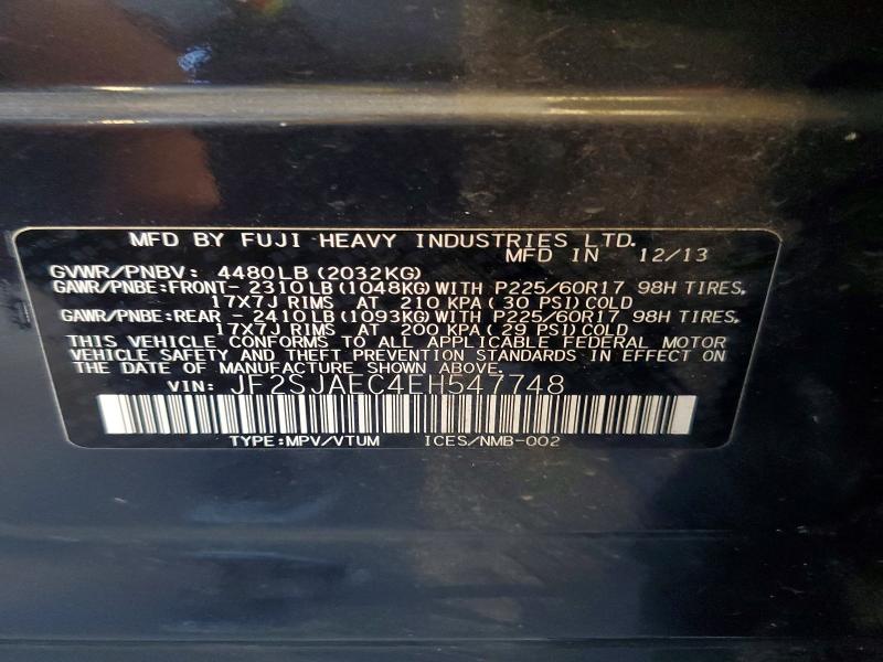 58758136 :رقم المزاد ، JF2SJAEC4EH547748 vin ، 2014 Subaru Forester مزاد بيع