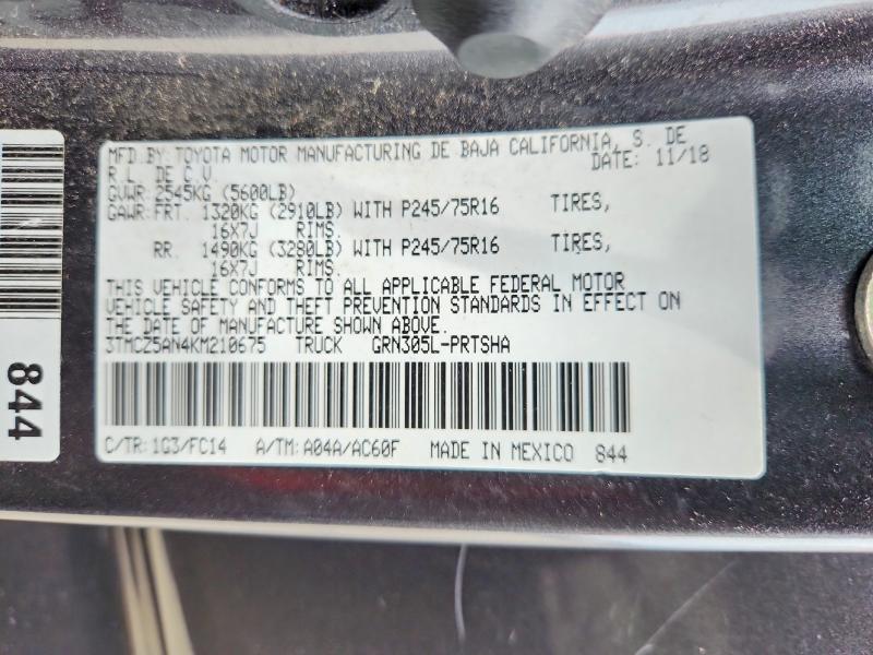 Продаж на аукціоні авто 2019 Toyota Tacoma, vin: 3TMCZ5AN4KM210675, номер лоту: 58725886