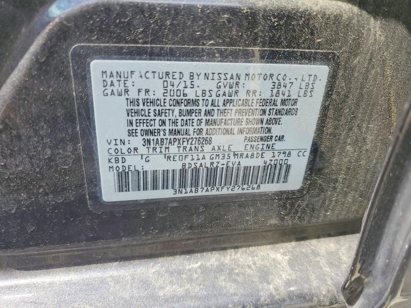 57589766 :رقم المزاد ، 3N1AB7APXFY276268 vin ، 2015 Nissan Sentra مزاد بيع