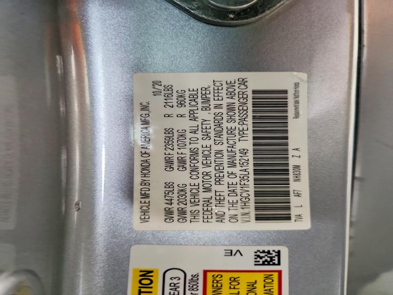 Aukcja sprzedaży 2020 Honda Accord, vin: 1HGCV1F35LA152149, numer aukcji: 55580866