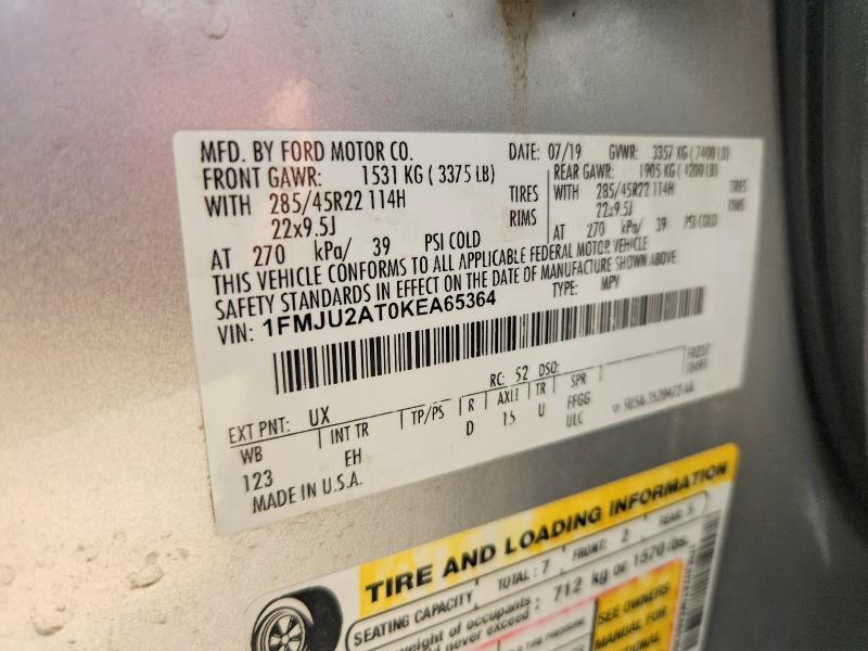 2019 Ford Expedition მანქანა იყიდება აუქციონზე, vin: 1FMJU2AT0KEA65364, აუქციონის ნომერი: 58078076