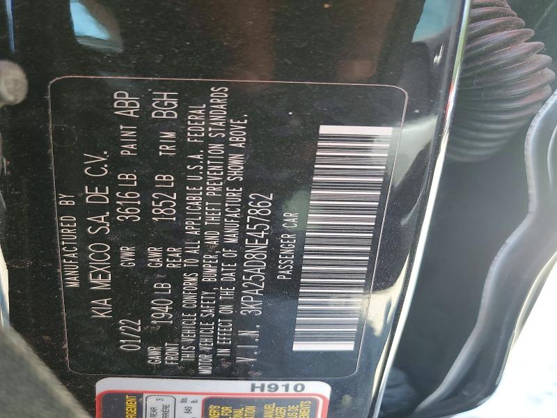 2022 Kia Rio მანქანა იყიდება აუქციონზე, vin: 3KPA25AD8NE457862, აუქციონის ნომერი: 55361186