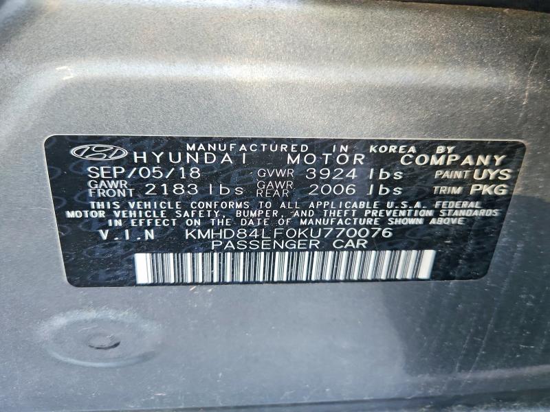 Auction sale of the 2019 Hyundai Elantra, vin: KMHD84LF0KU770076, lot number: 58704796