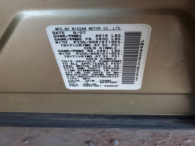 Продажа на аукционе авто 2007 Nissan Murano, vin: JN8AZ08T27W526747, номер лота: 55601366