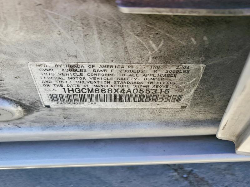 Aukcja sprzedaży 2004 Honda Accord, vin: 1HGCM668X4A055316, numer aukcji: 57768296