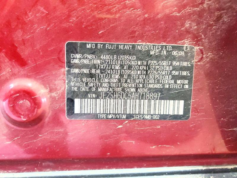 2010 Subaru Forester მანქანა იყიდება აუქციონზე, vin: JF2SH6DC5AH718897, აუქციონის ნომერი: 55308266
