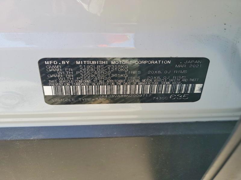 Продажа на аукционе авто 2022 Mitsubishi Outlander, vin: JA4J3VA88NZ009717, номер лота: 59191986