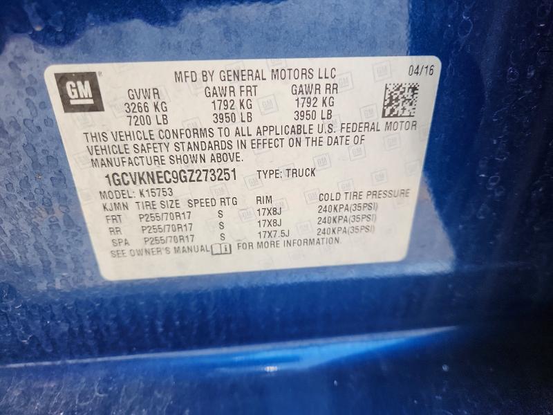 Auction sale of the 2016 Chevrolet Silverado, vin: 1GCVKNEC9GZ273251, lot number: 55500496